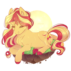 Size: 1080x1080 | Tagged: safe, artist:sadelinav, character:sunset shimmer, species:pony, species:unicorn, g4, colored hooves, cute, eyes closed, female, floating island, leonine tail, lying down, mare, prone, shimmerbetes, solo
