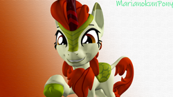 Size: 1920x1080 | Tagged: safe, artist:marianokun, character:autumn blaze, species:kirin, g4, 3d, happy, looking at you, simple background, smiling, smiling at you, source filmmaker, watermark, white background