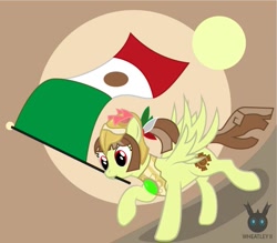 Size: 681x596 | Tagged: safe, artist:wheatley r.h., derpibooru original, oc, oc only, oc:tailcoatl, species:pegasus, species:pony, nation ponies, g4, female, happy, mare, mexican flag, mexico, mouth hold, pegasus wings, ponified, raised hoof, running, september 16th, simple background, smiling, solo, spread wings, traditional art, vector, watermark, wings