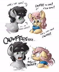 Size: 4518x5522 | Tagged: safe, artist:th3ipodm0n, oc, oc only, species:earth pony, species:pony, species:unicorn, g4, accent, angry, dialogue