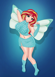 Size: 1739x2419 | Tagged: safe, artist:anonix123, character:sunset shimmer, species:human, g4, my little pony:equestria girls, bloom, bloom (winx club), boots, breasts, busty sunset shimmer, clothing, cosplay, costume, crossover, crown, fairy, fairy wings, fairyized, fingerless gloves, gloves, high heel boots, high heels, human coloration, jewelry, magic winx, regalia, shoes, wings, winx club