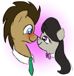 Size: 1280x1312 | Tagged: safe, artist:fiddlearts, character:doctor whooves, character:octavia melody, character:time turner, blushing, boop, bust, doctavia, portrait, simple background