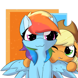 Size: 2362x2362 | Tagged: safe, artist:jubyskylines, character:applejack, character:rainbow dash, species:pegasus, species:pony, ship:appledash, g4, chest fluff, cuddling, cute, dashabetes, female, heart eyes, jackabetes, lesbian, petting, shipping, sparkly mane, spread wings, wing fluff, wingding eyes, wings