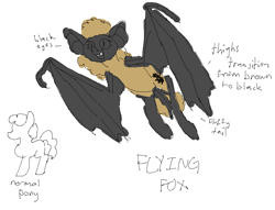 Size: 934x714 | Tagged: safe, artist:archego-art, oc, oc only, oc:flying fox, species:bat pony, species:pony, g4, flying fox, solo, text