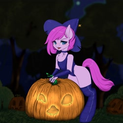 Size: 3000x3000 | Tagged: safe, artist:evlass, oc, species:anthro, g4, clothing, commission, costume, cute, halloween, halloween costume, hat, pumpkin, smiley face, solo, witch hat, ych sketch, your character here