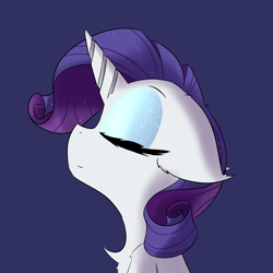 Size: 2362x2362 | Tagged: safe, artist:jubyskylines, character:rarity, species:pony, species:unicorn, g4, blue background, bust, chest fluff, eyes closed, eyeshadow, female, floppy ears, high res, makeup, mare, simple background, solo