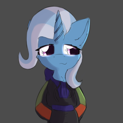 Size: 2362x2362 | Tagged: safe, artist:jubyskylines, character:trixie, species:pony, species:unicorn, g4, clothing, ear fluff, female, gray background, hoodie, mare, simple background, solo, taco bell