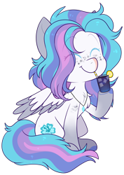 Size: 1804x2552 | Tagged: safe, artist:jetjetj, part of a set, oc, oc only, oc:frosted hibiscus, species:pegasus, species:pony, g4, commission, eyes closed, female, mare, simple background, sitting, smiling, solo, transparent background, two toned wings, wings, ych result