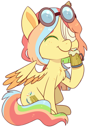 Size: 1581x2283 | Tagged: safe, artist:jetjetj, part of a set, oc, oc only, oc:zapple cider, species:pegasus, species:pony, g4, cider, commission, cute, eyes closed, female, goggles, mare, simple background, sitting, smiling, solo, transparent background, two toned wings, wings, ych result