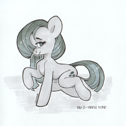 Size: 1766x1766 | Tagged: safe, artist:sugarstar, character:marble pie, species:earth pony, species:pony, inktober, g4, female, mare, sitting, solo, traditional art