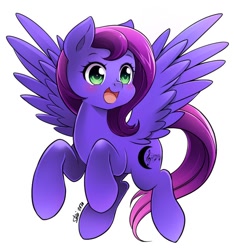 Size: 636x680 | Tagged: safe, artist:nekoshiei, artist:ramivic, part of a set, oc, oc only, oc:crescent song, species:pegasus, species:pony, g4, commission, family, female, filly, green eyes, manga style, music notes, purple, simple background, solo, white background