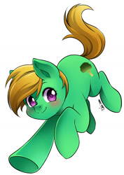 Size: 1130x1594 | Tagged: safe, artist:nekoshiei, artist:ramivic, part of a set, oc, oc only, oc:broccoli stalk, species:earth pony, species:pony, g4, action pose, broccoli, commission, female, filly, food, green, manga style, short hair, simple background, solo, violet eyes, white background