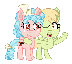 Size: 316x281 | Tagged: safe, artist:drypony198, character:cozy glow, oc, oc:elena, species:pegasus, species:pony, g4, cozybetes, cream heart's sister, cute, one eye closed, open mouth, simple background, transparent background
