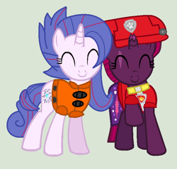 Size: 672x642 | Tagged: safe, artist:jadethepegasus, character:fizzlepop berrytwist, character:tempest shadow, oc, oc:aurora (tempest's mother), series:sprglitemplight diary, series:sprglitemplight life jacket days, series:springshadowdrops diary, series:springshadowdrops life jacket days, g4, alternate universe, clothing, female, lifejacket, marshall (paw patrol), mother and child, mother and daughter, paw patrol