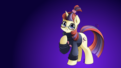 Size: 2560x1440 | Tagged: safe, artist:nekoshiei, artist:ramivic, edit, character:moondancer, species:pony, species:unicorn, g4, cute, dancerbetes, female, glasses, gradient background, looking at you, manga style, mare, solo, wallpaper, wallpaper edit