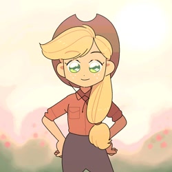 Size: 1200x1200 | Tagged: safe, artist:chapaghettii, character:applejack, g4, my little pony:equestria girls, cute, female, hand on hip, jackabetes, looking at you, no pupils, solo