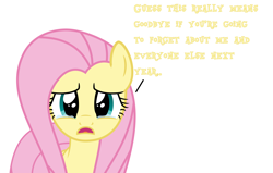 Size: 3000x1912 | Tagged: safe, artist:keronianniroro, character:fluttershy, species:pegasus, species:pony, g4, blatant lies, bronybait, crying, forgotten, left out, looking at you, open mouth, simple background, solo, talking to viewer, vector, white background