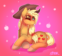 Size: 1563x1419 | Tagged: safe, artist:aaa-its-spook, character:applejack, species:earth pony, species:pony, g4, female, mare, one eye closed, solo, wink