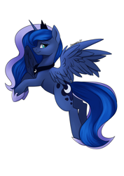 Size: 2894x4093 | Tagged: safe, artist:chickenbrony, character:princess luna, species:alicorn, species:pony, g4, jewelry, looking at you, regalia, simple background, smiling, solo, white background
