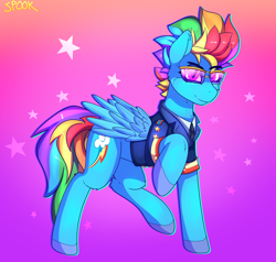 Size: 1714x1630 | Tagged: safe, artist:aaa-its-spook, character:rainbow dash, species:pegasus, species:pony, g4, clothing, female, mare, solo, sunglasses, uniform