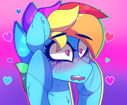 Size: 976x806 | Tagged: safe, artist:aaa-its-spook, character:rainbow dash, species:pegasus, species:pony, g4, blushing, bust, cheek fluff, chest fluff, ear fluff, female, heart, heart eyes, implied lesbian, implied shipping, implied twidash, leg fluff, portrait, solo, wingding eyes