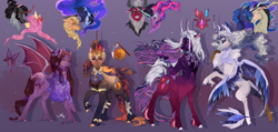 Size: 1980x940 | Tagged: safe, artist:bunnari, character:applejack, character:discord, character:fluttershy, character:king sombra, character:lord tirek, character:midnight sparkle, character:nightmare moon, character:princess luna, character:rarity, character:twilight sparkle, oc, parent:applejack, parent:discord, parent:fluttershy, parent:king sombra, parent:lord tirek, parent:nightmare moon, parent:princess luna, parent:rarity, parent:twilight sparkle, parents:lunacord, parents:sombrashy, parents:twirek, species:centaur, ship:lunacord, ship:sombrashy, g4, my little pony:equestria girls, female, hybrid, interspecies offspring, lesbian, magical lesbian spawn, male, midnight sparkle, nightmarejack, offspring, parents:nightmarejack, shipping, straight, twirek