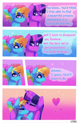 Size: 1992x3120 | Tagged: safe, artist:aaa-its-spook, character:rainbow dash, character:twilight sparkle, character:twilight sparkle (alicorn), species:alicorn, species:pegasus, species:pony, ship:twidash, g4, blushing, comic, dialogue, female, lesbian, shipping