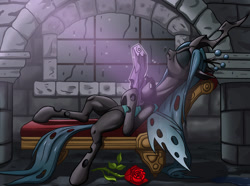 Size: 1500x1116 | Tagged: safe, artist:starbat, character:mean twilight sparkle, character:queen chrysalis, species:changeling, g4, changeling queen, digital art, female, misleading thumbnail, not a penis, sleeping, twilog