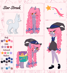 Size: 1600x1747 | Tagged: safe, artist:sweethearttarot, oc, oc only, species:pony, species:unicorn, g4, my little pony:equestria girls, bag, book, braid, clothing, glasses, hat, saddle bag, witch hat