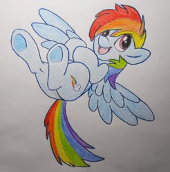 Size: 2000x2035 | Tagged: dead source, safe, artist:galekz, character:rainbow dash, species:pegasus, species:pony, female, mare, open mouth, smiling, solo, traditional art, underhoof