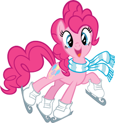 Size: 6000x6400 | Tagged: safe, artist:tygerbug, character:pinkie pie, absurd resolution, clothing, female, ice skates, ice skating, scarf, simple background, skates, smiling, solo, transparent background, vector
