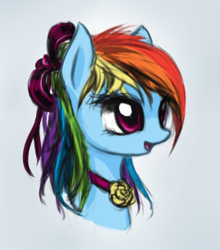 Size: 268x304 | Tagged: source needed, safe, artist:fajeh, character:rainbow dash, alternate hairstyle, bust, female, jewelry, necklace, portrait, profile, simple background, solo, white background