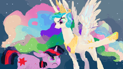 Size: 1280x720 | Tagged: safe, artist:cygaj, character:princess celestia, character:twilight sparkle, friendship is witchcraft, foaly matripony