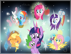 Size: 1962x1490 | Tagged: safe, artist:kristysk, character:angel bunny, character:applejack, character:fluttershy, character:pinkie pie, character:rainbow dash, character:rarity, character:spike, character:twilight sparkle, episode:magical mystery cure, g4, my little pony: friendship is magic, mane seven, mane six