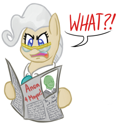 Size: 996x1044 | Tagged: safe, artist:hamflo, character:mayor mare, oc, oc:anon, species:earth pony, species:human, species:pony, dialogue, drawfag, female, glasses, mare, newspaper, portrait, simple background, solo, white background