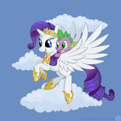 Size: 1000x1000 | Tagged: safe, artist:swanlullaby, character:rarity, character:spike, species:alicorn, species:pony, ship:sparity, female, jewelry, male, raricorn, shipping, straight