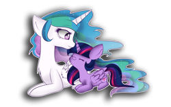 Size: 1920x1200 | Tagged: safe, artist:pastelflakes, character:princess celestia, character:twilight sparkle, character:twilight sparkle (alicorn), species:alicorn, species:pony, chest fluff, female, happy, hug, mare, momlestia