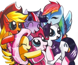 Size: 666x558 | Tagged: safe, artist:aurora-chiaro, character:applejack, character:fluttershy, character:pinkie pie, character:rainbow dash, character:rarity, character:twilight sparkle, mane six