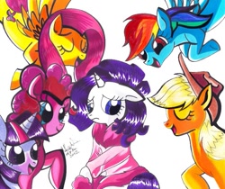 Size: 691x580 | Tagged: safe, artist:aurora-chiaro, character:applejack, character:fluttershy, character:pinkie pie, character:rainbow dash, character:rarity, character:twilight sparkle, mane six