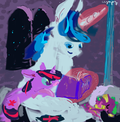 Size: 1000x1016 | Tagged: safe, artist:cygaj, character:shining armor, character:spike, character:twilight sparkle, baby spike, filly twilight sparkle, sleeping