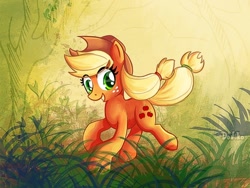 Size: 640x480 | Tagged: safe, artist:don-ko, character:applejack, female, forest, running, solo