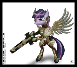 Size: 5891x5115 | Tagged: safe, artist:great-5, character:twilight sparkle, character:twilight sparkle (alicorn), species:alicorn, species:pony, absurd resolution, armor, crossover, female, fire warrior, mare, ponies with guns, pulse rifle, tau, tau empire, taulight sparkle, warhammer (game), warhammer 40k