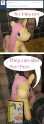Size: 864x2427 | Tagged: safe, artist:eratosofcyrene, character:fluttershy, ask, ask plush derpy, irl, photo, plushie