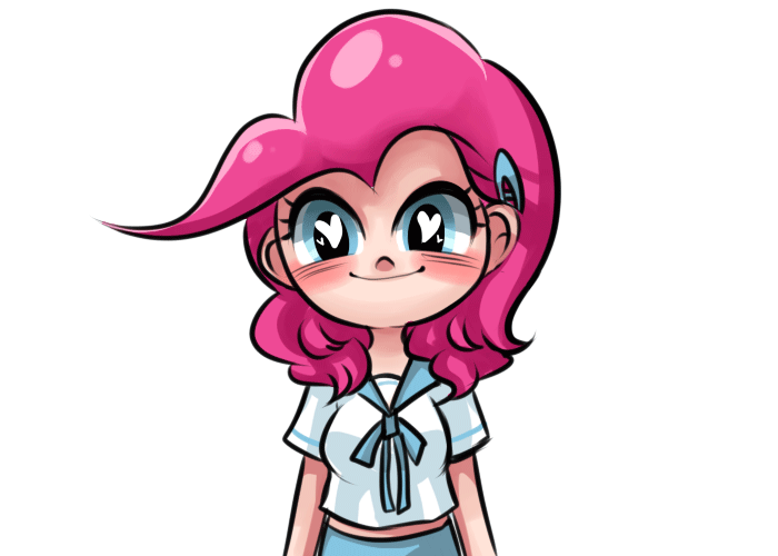 Size: 700x500 | Tagged: safe, artist:chch, character:pinkie pie, animated, clothing, female, heart eyes, humanized, midriff, school uniform, wingding eyes