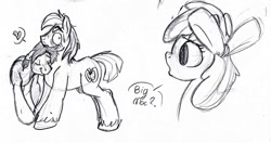 Size: 1280x675 | Tagged: safe, artist:hoodoo, character:apple bloom, character:big mcintosh, character:caramel, species:earth pony, species:pony, ship:caramac, blushing, gay, heart, male, nuzzling, shipping, sketch, stallion