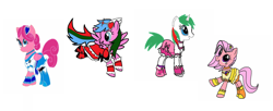 Size: 1024x418 | Tagged: safe, artist:omegaridersangou, character:gusty, character:heart throb, character:lickety split, character:whizzer, g1, g4, 2009, cure berry, cure passion, cure peach, cure pine, fresh precure, fresh pretty cure, g1 to g4, generation leap, precure, pretty cure