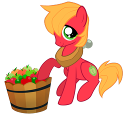 Size: 1688x1556 | Tagged: safe, artist:sakuyamon, character:big mcintosh, species:earth pony, species:pony, apple, bucket, colt, cute, looking at you, macabetes, male, stallion, younger