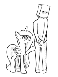 Size: 379x508 | Tagged: safe, artist:fajeh, character:princess celestia, oc, oc:anon, species:human, monochrome, sketch, young, younger