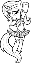 Size: 1621x3300 | Tagged: safe, artist:tygerbug, character:trixie, species:pony, species:unicorn, g4, bipedal, clothing, costume, crossover, female, mare, monochrome, photoshop, sailor moon, sailor scout, simple background, solo