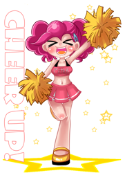 Size: 1300x1800 | Tagged: safe, artist:chch, character:pinkie pie, >.<, armpits, belly button, cheerleader, clothing, cute, diapinkes, eyes closed, female, humanized, midriff, pom pom, skirt, solo, stars, twintails